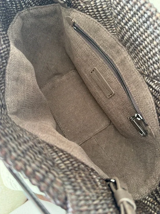 BRUNELLO CUCCINELLI- Brown Pleated Faux Straw Shoulder Bag - Picture 6 of 7